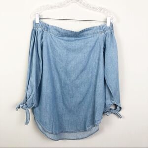 IRIS | Chambray Off the Shoulder Top Blue Small